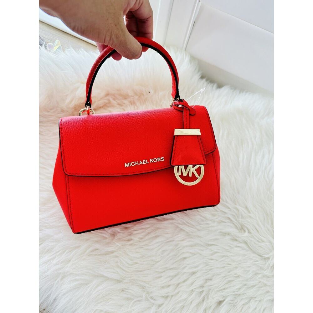 NWT Michael Kors Mini Ava Extra-Small Saffiano Leather Crossbody Bag DK Sangria